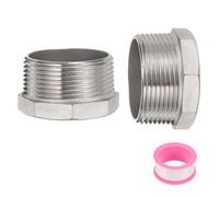 sourcing map 2 Pcs 304 Stainless Steel Reducer Hex Bushing G1-1/2 Male x G3/4" Female Threaded Reducing Pipe Adapter Fitting with PTFE Tape for Plumbing, Fuel Lines, and Pneumatic Systems