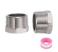 sourcing map 2 Pcs 304 Stainless Steel Reducer Hex Bushing G1 Male x G1/2" Female Threaded Reducing Pipe Adapter Fitting with PTFE Tape for Plumbing, Fuel Lines, and Pneumatic Systems
