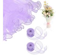 sourcing map 2 Pcs 4 Yards Flower Wrapping Mesh Paper Bouquet Floral Packaging Paper with Organza Ribbon for Valentine's Day Wedding Birthday Florist Supplies, Purple/Violet