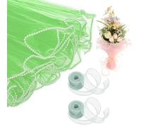 sourcing map 2 Pcs 4 Yards Flower Wrapping Mesh Paper Pearl Edge Bouquet Floral Packaging Paper with Organza Ribbon for Valentine's Day Wedding Birthday Florist Supply, Light Green/Grass Green