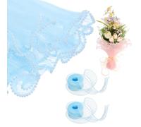 sourcing map 2 Pcs 4 Yards Flower Wrapping Mesh Paper Pearl Edge Bouquet Floral Packaging Paper with Organza Ribbon for Valentine's Day Wedding Birthday Florist Supplies, Light Blue/Sky Blue