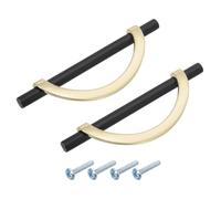 sourcing map 2 Pcs 5.04 Inch Kitchen Cabinet Handles, Half Moon Drawer Pulls Cabinet Pull Sliding Door Pull with Screw, Black/Gold