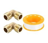 sourcing map 2 Pcs 90 Degree Elbow, PT1/2 Inch Male x PT1/2 Inch Male Brass Right Angle Pipe Fitting, Connector for Fluid Gas Fuel Oil Pipe, 35x35mm