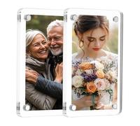 sourcing map 2 Pcs Acrylic Fridge Magnetic Frame 2.4 x 3.5 Inch Clear Square Fridge Magnets Double Sided Magnetic Picture Photo Frames Refrigerator for Fujifilm Mini Picture