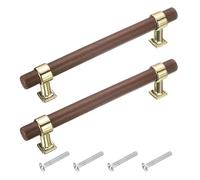 sourcing map 2 Pcs Adjustable Wood Drawer Pulls t Bar 128mm/5 Hole Center Dresser Drawer Knobs Double Hole Furniture Pull Handles with Screws for Home Kitchen Room, Gold/Dark Brown