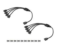 sourcing map 2 Pcs ARGB Splitter Cable, 5V 12" 3 Pin 1 to 4 Female to Female ARGB Adapter Cable with 3 Pin Male Connectors for PC Computer ARGB Fan/LED Lights, Black