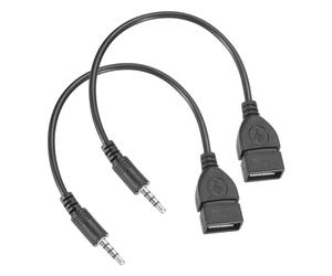 sourcing map 2 Pcs Aux to USB Cable, 3.5mm Male Audio Aux Jack Plug to USB 2.0 Female Converter Cords for Car AUX Port, Black