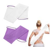 sourcing map 2 Pcs Back Scrubber with Handles, Nylon Bath Sponge Extended, 29 Inch African Exfoliating Long Net Body Scrubber Shower Loofah for Women Men Use Body Bath Washcloth, White/Purple