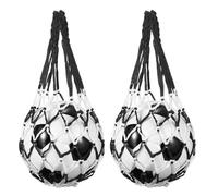 sourcing map 2 Pcs Basketball Net Bags, Nylon Soccer Ball Holder Portable Multifunctional Single Ball Mesh Net Bag for Storage Basketball Soccer Rugby Balls, Black/White