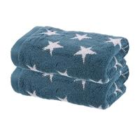 sourcing map 2 Pcs Bathroom Hand Towels Blue Soft Absorbent Face Towels Cotton Wash Cloths 13 x 29 Inch Kitchen Hand Towels for Bathroom Gym Drying Hand Face Hair (Star Pattern)