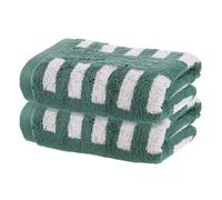 sourcing map 2 Pcs Bathroom Hand Towels Green Soft Absorbent Face Towels Cotton Wash Cloths 13 x 29 Inch Kitchen Hand Towels for Bathroom Gym Drying Hand Face Hair (Horizontal Stripes)