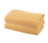 sourcing map 2 Pcs Bathroom Hand Towels Yellow Soft Absorbent Face Towels Cotton Wash Cloths 13 x 29 Inch Kitchen Hand Towels for Bathroom Gym Drying Hand Face Hair (Twill)