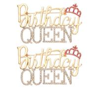 sourcing map 2 Pcs Birthday Queen Brooch Pins for Woman, Rhinestone Crown Lapel Brooch Zinc Alloy Letter Pin Diamond Jewelry Gift for Birthday Party Decoration Accessories, Gold