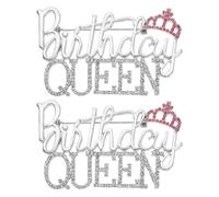 sourcing map 2 Pcs Birthday Queen Brooch Pins for Woman, Rhinestone Crown Lapel Brooch Zinc Alloy Letter Pin Diamond Jewelry Gift for Birthday Party Decoration Accessories, Silver
