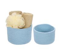 sourcing map 2 Pcs Blue Small Cotton Rope Woven Storage Basket, Cute Mini Tiny Round Organization Storage Bins Shelf Closet for Nursery Living Room Bedroom Shelf, Empty Gift Baskets(2 Sizes)