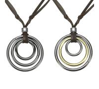 sourcing map 2 Pcs Boho Necklaces, Multilayer Circle Rings Leather Rope Pendant Vintage Jewelry Long Sweater Necklace Adjustable with Linen Pouch for Women Men, Bronze-Silver/Silver