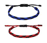 sourcing map 2 Pcs Braided Rope Bracelet Set, Plaid Pattern Adjustable Woven Cord Handmade String Stylish Accessory for Women Men Friendship Gift, Navy Blue+Black & Red+Black