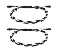 sourcing map 2 Pcs Braided Rope Bracelets, Plaid Pattern Adjustable Woven Cord Handmade String Stylish Accessory for Women Men Friendship Gift, Black+White