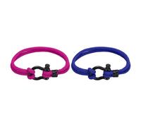 sourcing map 2 Pcs Braided Rope Bracelets, Two-row Friendship Bracelet with Anchor Shackle Woven Anklet Handmade String Cord Stylish Accessory for Women Men, Rose Red/Blue