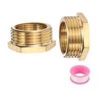 sourcing map 2 Pcs Brass Reducer Hex Bushing G1 Male x G3/4" Female Threaded Reducing Pipe Adapter Fitting with PTFE Tape for Plumbing, Fuel Lines, and Pneumatic Systems(17mm/0.7" Length)