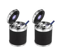 sourcing map 2 PCS Car Ashtray 3.54" x 2.87" Leather Detachable Automotive Ashtray with Lid and Metal Liner Smell Proof Mini Car Trash Can for Most Car Office Bedroom Home, Black