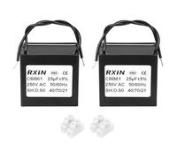 sourcing map 2 Pcs CBB61 Capacitor, 25uF 450V 2-Wire Ceiling Fan Motor Starting Capacitor for Ceiling Fan, Motor Generator, Blower, Exhaust Fan, Black
