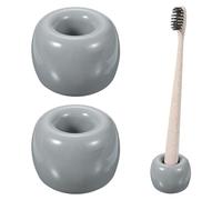 sourcing map 2 Pcs Ceramics Toothbrush Holder Stands, Sleek Mini Countertop Toothbrush Round Shape Ceramic Holder Stand for Bathroom Vanity Countertops, Grey