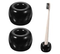sourcing map 2 Pcs Ceramics Toothbrush Holder Stands, Sleek Mini Countertop Toothbrush Round Shape Ceramic Holder Stand for Bathroom Vanity Countertops, Black