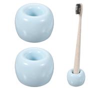 sourcing map 2 Pcs Ceramics Toothbrush Holder Stands, Sleek Mini Countertop Toothbrush Round Shape Ceramic Holder Stand for Bathroom Vanity Countertops, Blue