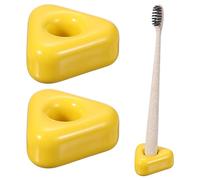 sourcing map 2 Pcs Ceramics Toothbrush Holder Stands, Sleek Mini Countertop Toothbrush Triangle Shape Ceramic Holder Stand for Bathroom Vanity Countertops, Yellow