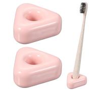 sourcing map 2 Pcs Ceramics Toothbrush Holder Stands, Sleek Mini Countertop Toothbrush Triangle Shape Ceramic Holder Stand for Bathroom Vanity Countertops, Pink