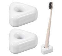 sourcing map 2 Pcs Ceramics Toothbrush Holder Stands, Sleek Mini Countertop Toothbrush Triangle Shape Ceramic Holder Stand for Bathroom Vanity Countertops, White