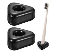 sourcing map 2 Pcs Ceramics Toothbrush Holder Stands, Sleek Mini Countertop Toothbrush Triangle Shape Ceramic Holder Stand for Bathroom Vanity Countertops, Black