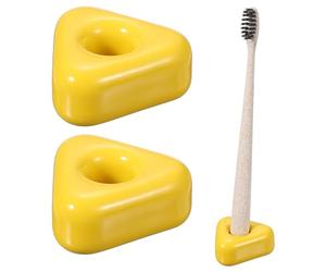 sourcing map 2 Pcs Ceramics Toothbrush Holder Stands, Sleek Mini Countertop Toothbrush Triangle Shape Ceramic Holder Stand for Bathroom Vanity Countertops, Yellow