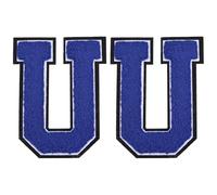 sourcing map 2 Pcs Chenille Letter Patches, 4.7" Sew on Letter U Iron on Patches Large Alphabet Embroidered Appliques for Clothes Bags Hats DIY Craft Supplies, Blue