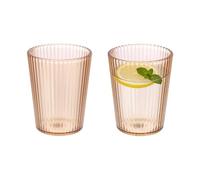 sourcing map 2 Pcs Clear Acrylic Drinking Glasses, 5.4oz Reusable Water Tumblers Stripe Texture Water Cup Unbreakable Stackable for Water Juice Beer Cocktail Whiskey, Brown