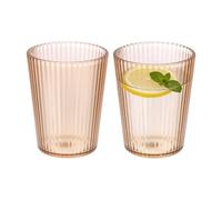 sourcing map 2 Pcs Clear Acrylic Drinking Glasses, 7.4oz Reusable Water Tumblers Stripe Texture Water Cup Unbreakable Stackable for Water Juice Beer Cocktail Whiskey, Brown