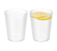 sourcing map 2 Pcs Clear Acrylic Drinking Glasses, 9.5oz Reusable Water Tumblers Stripe Texture Water Cup Unbreakable Stackable for Water Juice Beer Cocktail Whiskey, Transparent