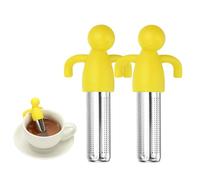 sourcing map 2 Pcs Cute Tea Infuser, Stainless Steel Loose Leaf Tea Steeper Filter with Silicone Handle Reusable Coarse Pores Mesh Strainer Diffuser for Teacups Teapots Mugs, Yellow