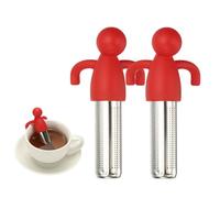 sourcing map 2 Pcs Cute Tea Infuser, Stainless Steel Loose Leaf Tea Steeper Filter with Silicone Handle Reusable Coarse Pores Mesh Strainer Diffuser for Teacups Teapots Mugs, Red
