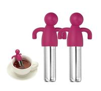 sourcing map 2 Pcs Cute Tea Infuser, Stainless Steel Loose Leaf Tea Steeper Filter with Silicone Handle Reusable Coarse Pores Mesh Strainer Diffuser for Teacups Teapots Mugs, Rose Red