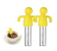 sourcing map 2 Pcs Cute Tea Infuser, Stainless Steel Loose Leaf Tea Steeper Filter with Silicone Handle Reusable Thin Pores Mesh Strainer Diffuser for Teacups Teapots Mugs, Yellow