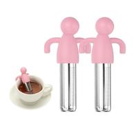 sourcing map 2 Pcs Cute Tea Infuser, Stainless Steel Loose Leaf Tea Steeper Filter with Silicone Handle Reusable Coarse Pores Mesh Strainer Diffuser for Teacups Teapots Mugs, Orange Red