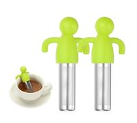 sourcing map 2 Pcs Cute Tea Infuser, Stainless Steel Loose Leaf Tea Steeper Filter with Silicone Handle Reusable Thin Pores Mesh Strainer Diffuser for Teacups Teapots Mugs, Light Green