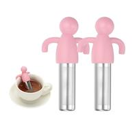 sourcing map 2 Pcs Cute Tea Infuser, Stainless Steel Loose Leaf Tea Steeper Filter with Silicone Handle Reusable Thin Pores Mesh Strainer Diffuser for Teacups Teapots Mugs, Pink