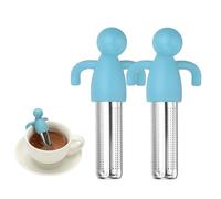 sourcing map 2 Pcs Cute Tea Infuser, Stainless Steel Loose Leaf Tea Steeper Filter with Silicone Handle Reusable Coarse Pores Mesh Strainer Diffuser for Teacups Teapots Mugs, Sky Blue
