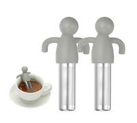 sourcing map 2 Pcs Cute Tea Infuser, Stainless Steel Loose Leaf Tea Steeper Filter with Silicone Handle Reusable Thin Pores Mesh Strainer Diffuser for Teacups Teapots Mugs, Light Gray
