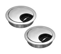 sourcing map 2 Pcs Desk Grommet 2.07 Inch, Zinc Alloy Round Desk Hole Cover Wire Cable Cord Organizer for Home Office Computer Table Cables, 52.5mm, Bright Silver