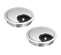 sourcing map 2 Pcs Desk Grommet 2.4 Inch, Zinc Alloy Round Desk Hole Cover Wire Cable Cord Organizer for Home Office Computer Table Cables, 60mm, Silver