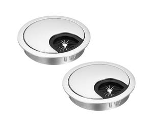 sourcing map 2 Pcs Desk Grommet 2.4 Inch, Zinc Alloy Round Desk Hole Cover Wire Cable Cord Organizer for Home Office Computer Table Cables, 60mm, Dark Silver